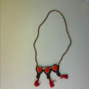 Women’s Gold-Tone Necklace with Orange Triangle Pendants and Tassels